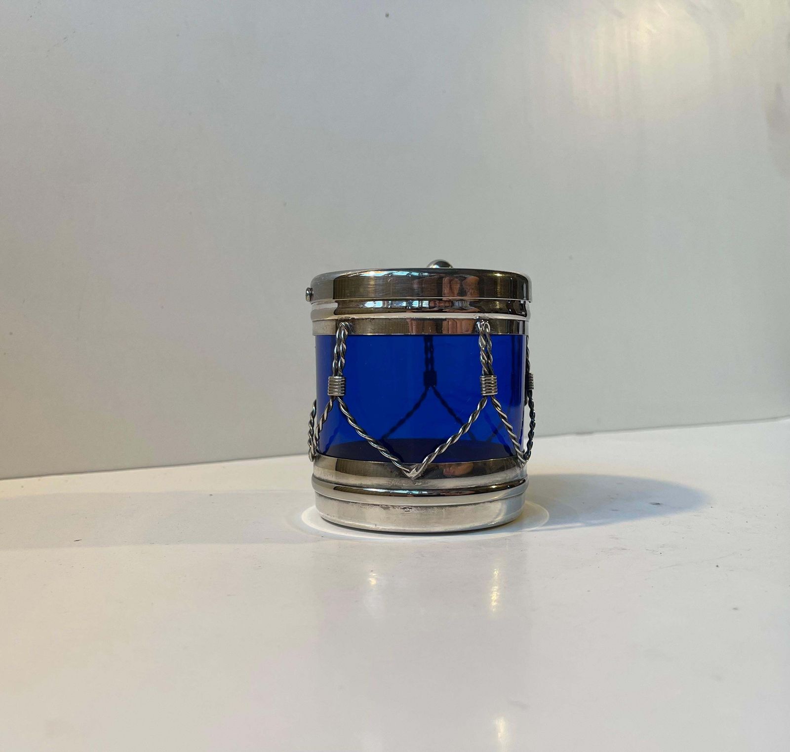 Vintage Money Bank Drum In Blue Glass & Silver Plate, 1970s photo furniture