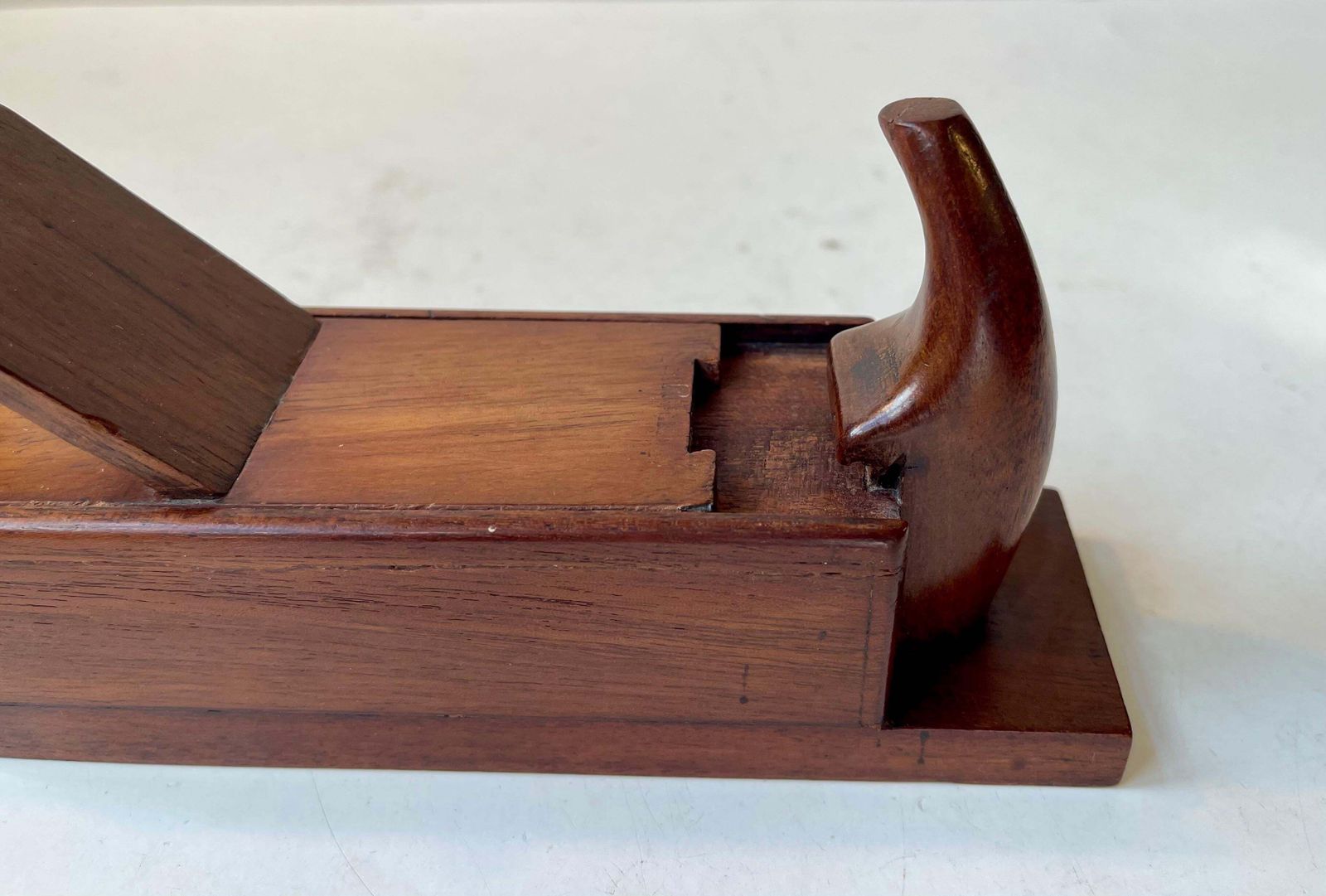 Antique Oak Snuff Box In The Form Of A Woodworking Plane photo vintage