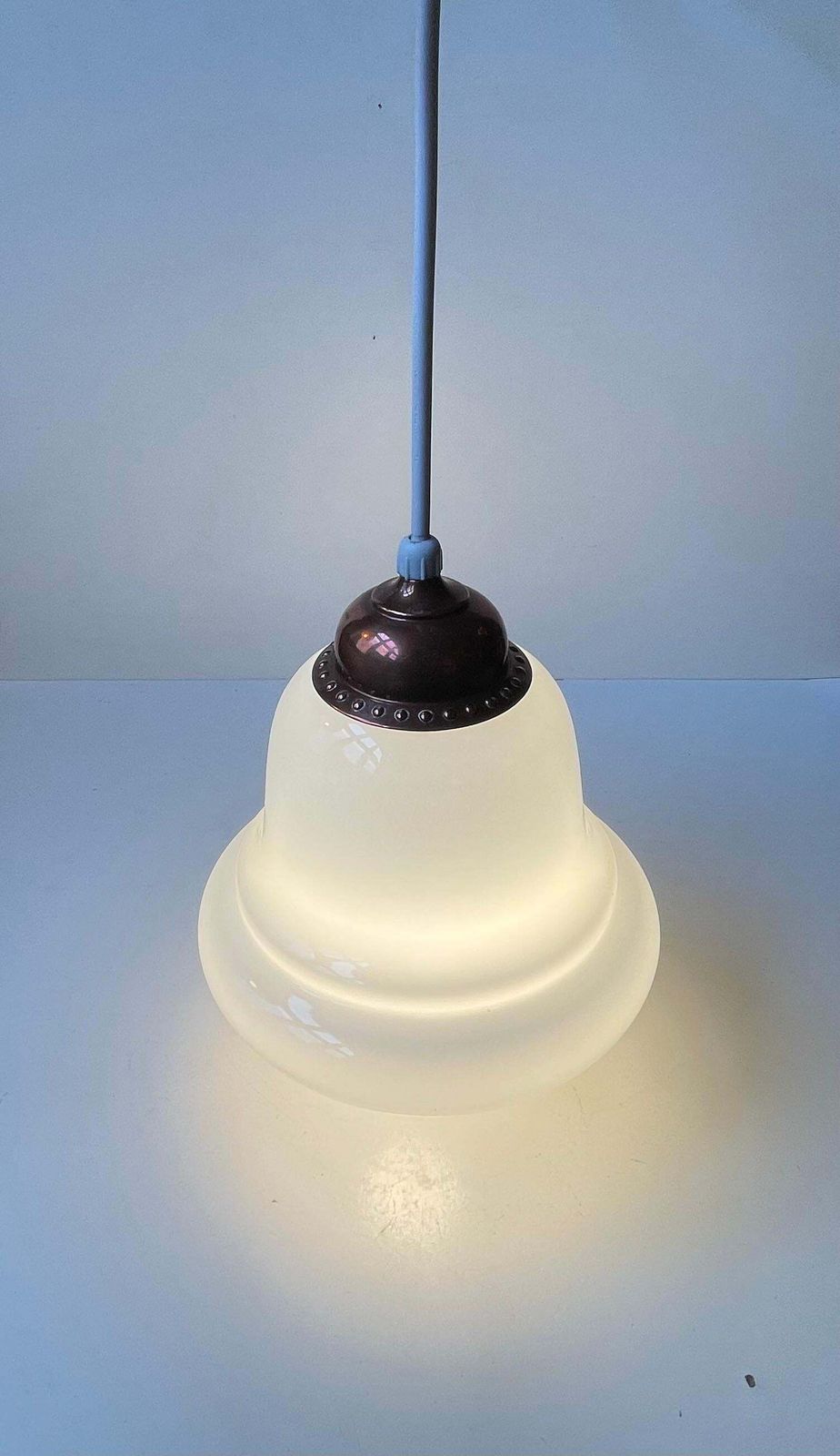 Danish Functionalist Bell Pendant Lamp In Opaline Glass & Copper By Holmegaard photo Lighting