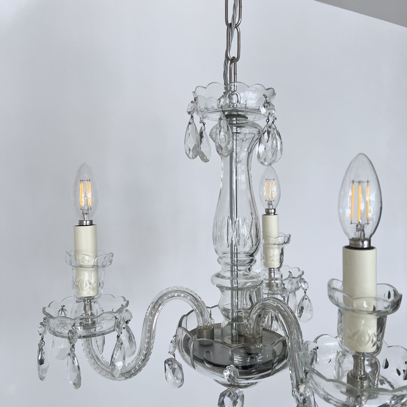 Three Arm Czech Crystal Chandelier photo vintage