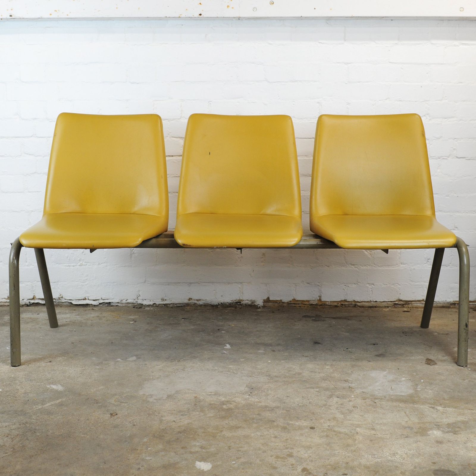 Conjoined Yellow Vinyl Chairs On Black Legs, Set Of 3, 1980s photo for sale