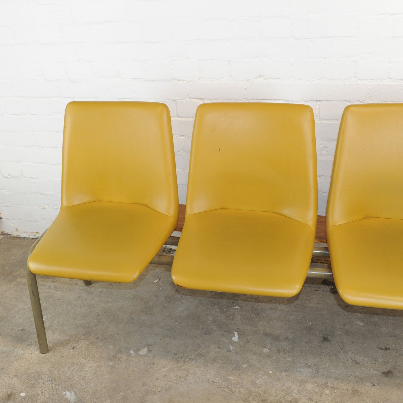 Conjoined Yellow Vinyl Chairs On Black Legs, Set Of 3, 1980s photo vinterior
