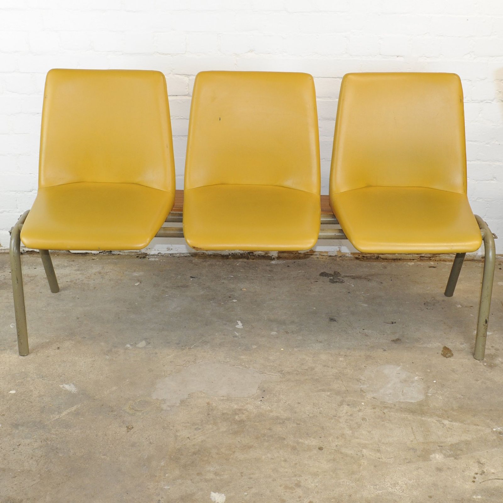 Conjoined Yellow Vinyl Chairs On Black Legs, Set Of 3, 1980s photo buy