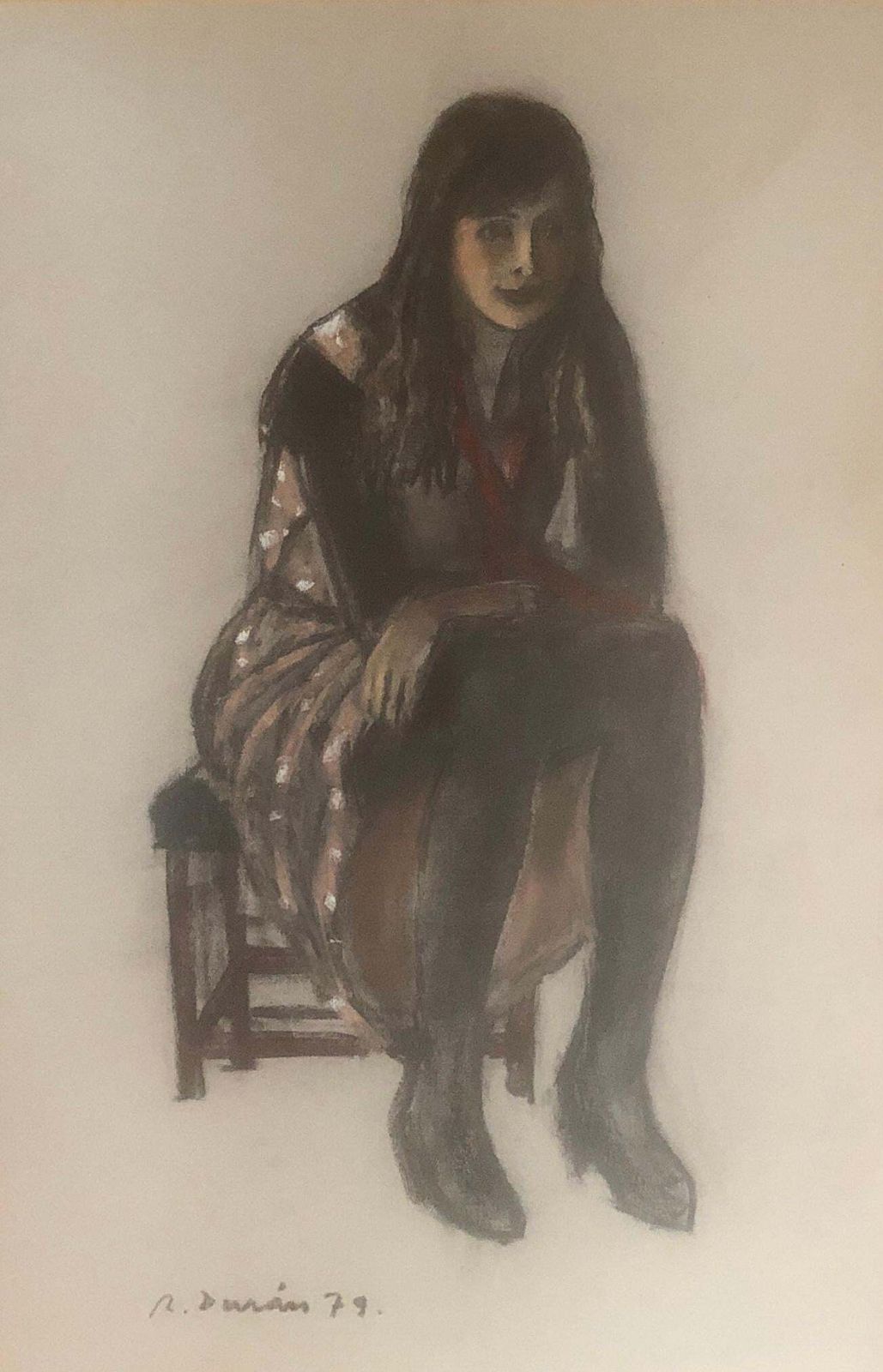 Rafael Duran Benet Sit Woman Pastel Drawing 1979