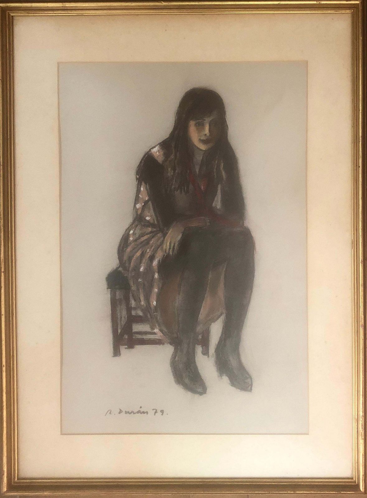 Rafael Duran Benet Sit Woman Pastel Drawing 1979 photo furniture