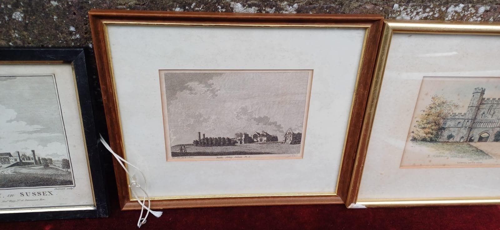 Set Of 3 Historic Prints Of Battle Abbey, Sussex – Antique Engravings & Hand Coloured Gateway Scene, Georgian To Edwardian Framed Art
