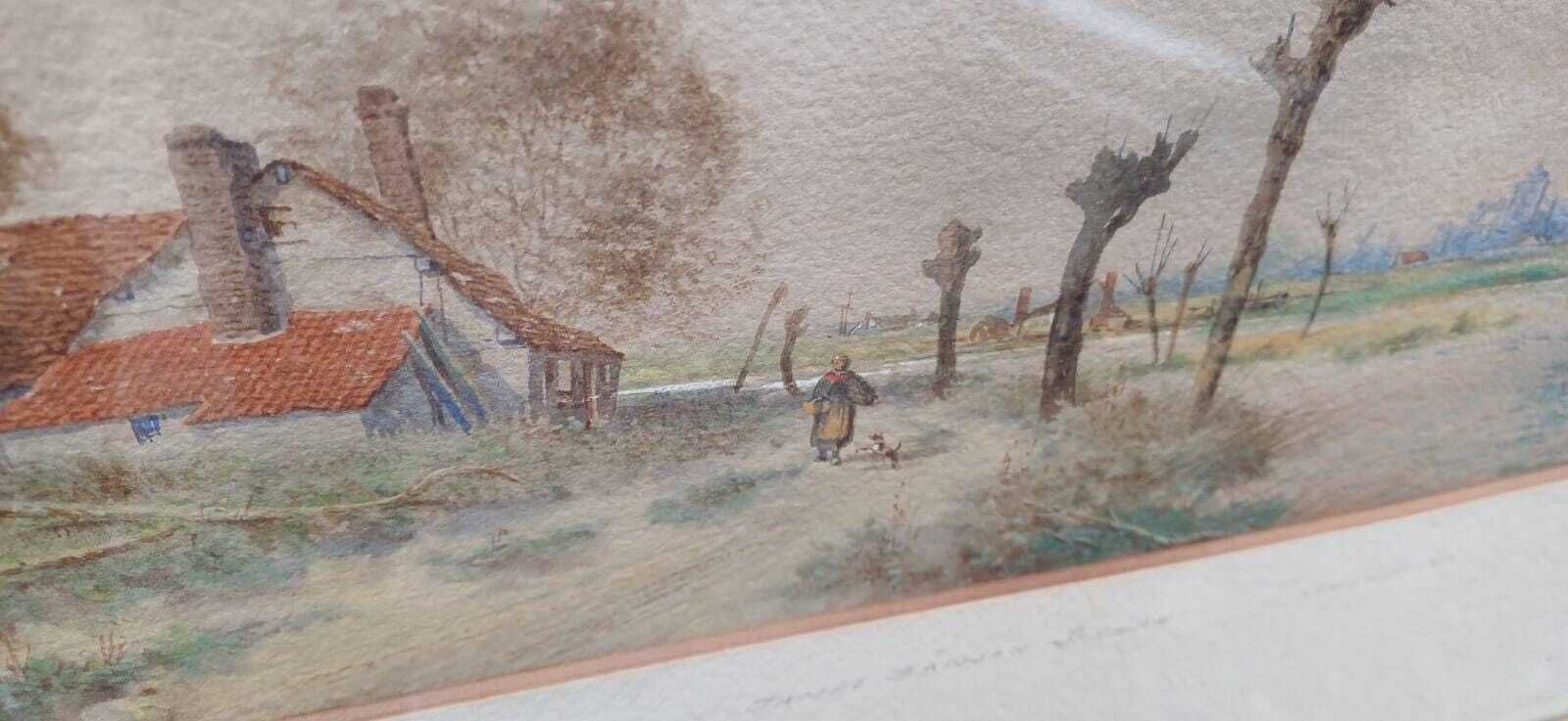 English Countryside Watercolours By J.D. Stewart – Lincolnshire Views In Vintage Frames, Rural Cottage Landscapes (Pair, C.1920s) photo furniture