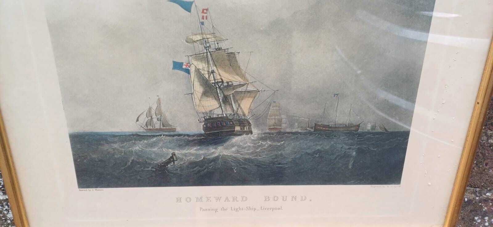 Antique Framed Maritime Art Prints By S. Walters – “Homeward Bound” & “Outward Bound”, Liverpool, Framed Nautical Scenes, Victorian Era photo Art