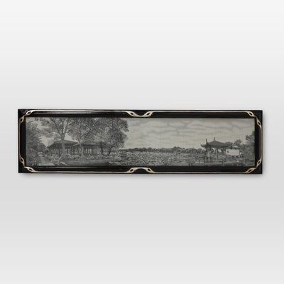 Framed Artwork On Silk Of A Chinese Waterside Tea House, France, 1910