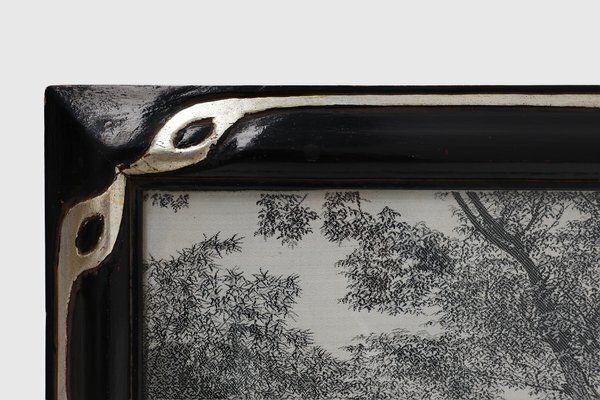 Framed Artwork On Silk Of A Chinese Waterside Tea House, France, 1910 photo 923.0