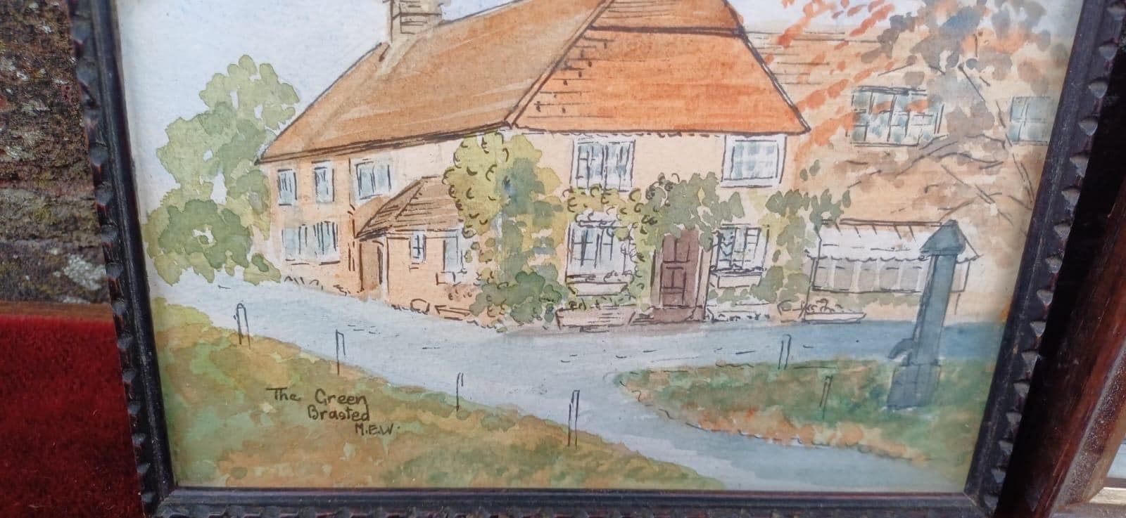 Set Of 3 Small Watercolours By Madge E. White Mbe – English Village Scenes, Brasted, Westerham, Kent (1950s Original Art), Framed photo for sale