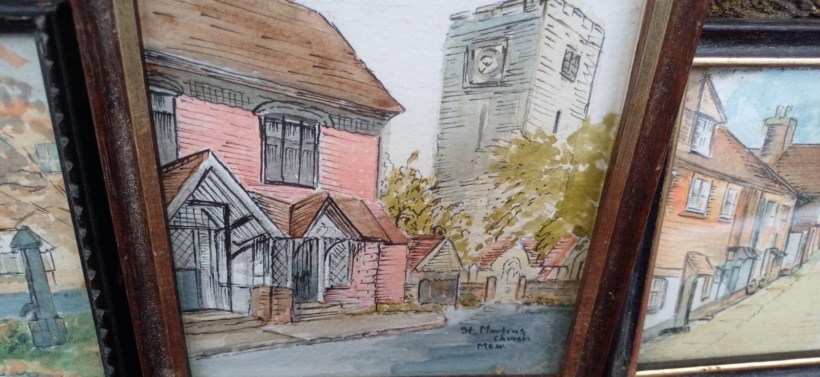 Set Of 3 Small Watercolours By Madge E. White Mbe – English Village Scenes, Brasted, Westerham, Kent (1950s Original Art), Framed photo 88.0