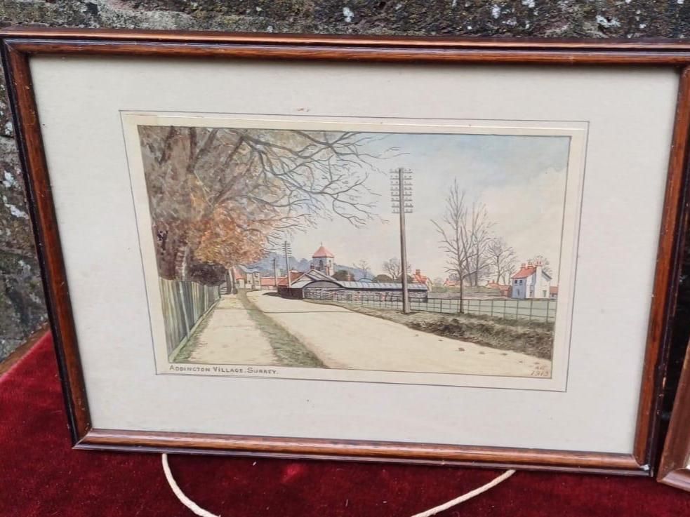 Pair Of Croydon Historic Pictures– 1913 Addington Village Watercolour And Vintage Railway Map Of Croydon, Norwood & Woodside (Framed Set) photo for sale