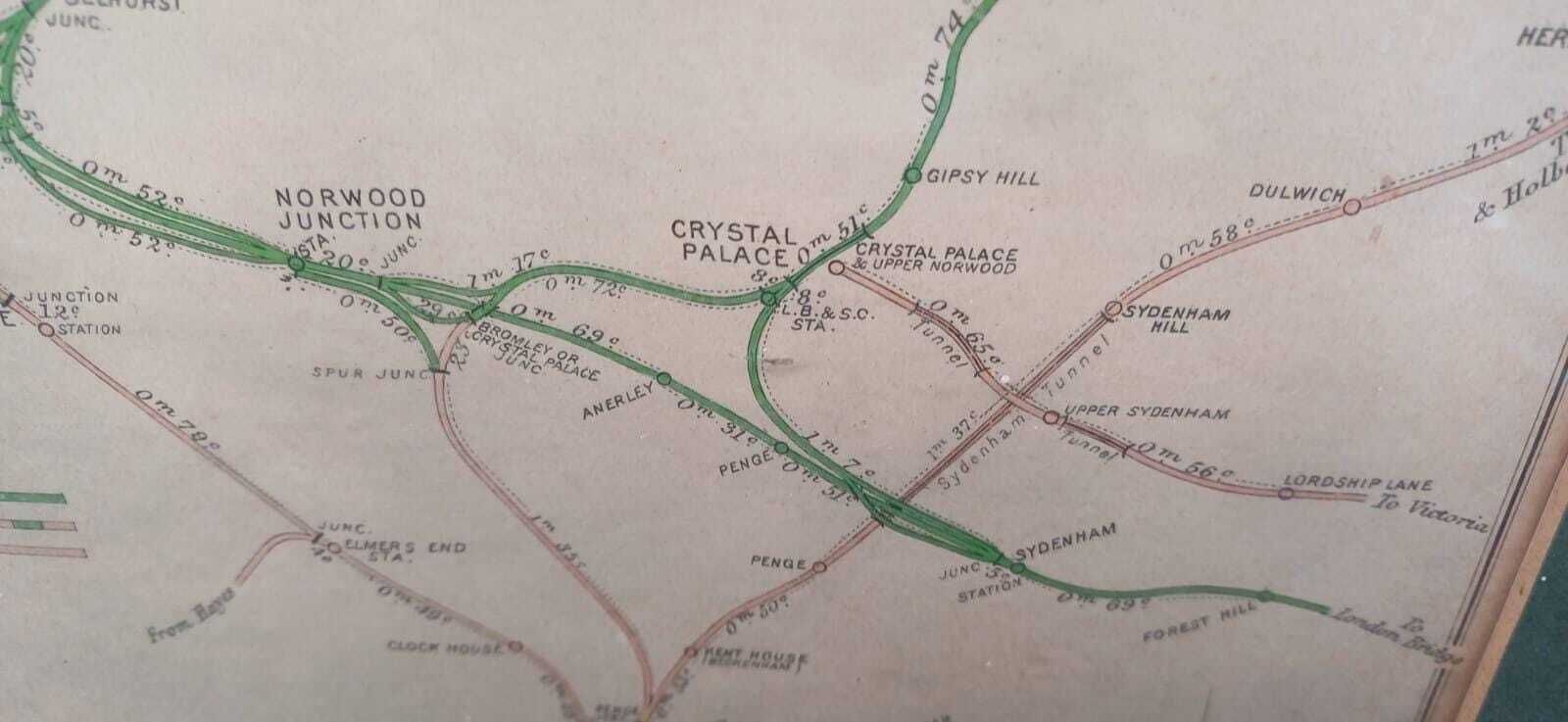 Pair Of Croydon Historic Pictures– 1913 Addington Village Watercolour And Vintage Railway Map Of Croydon, Norwood & Woodside (Framed Set) photo Art