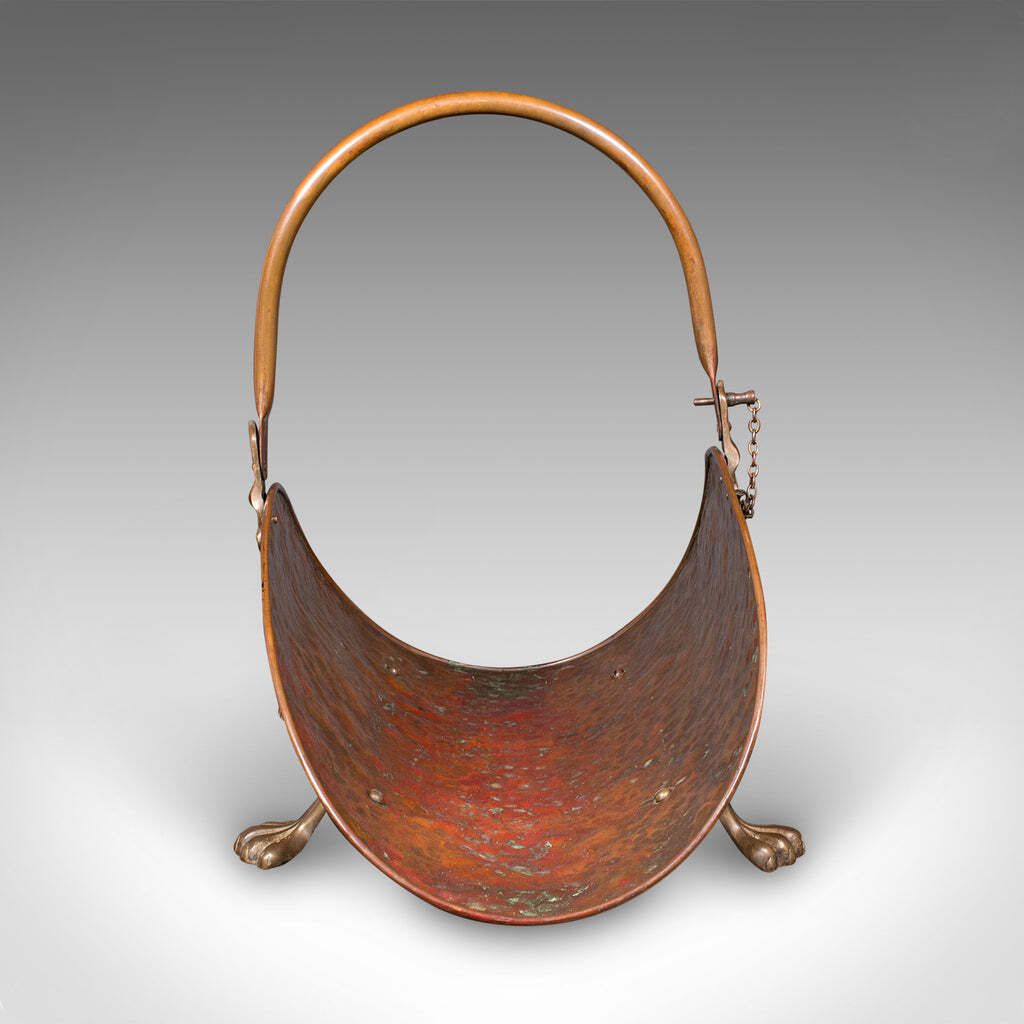 Antique Log Layer, English, Copper, Brass, Fireside Fuel Tray, Victorian, C.1870 photo for sale