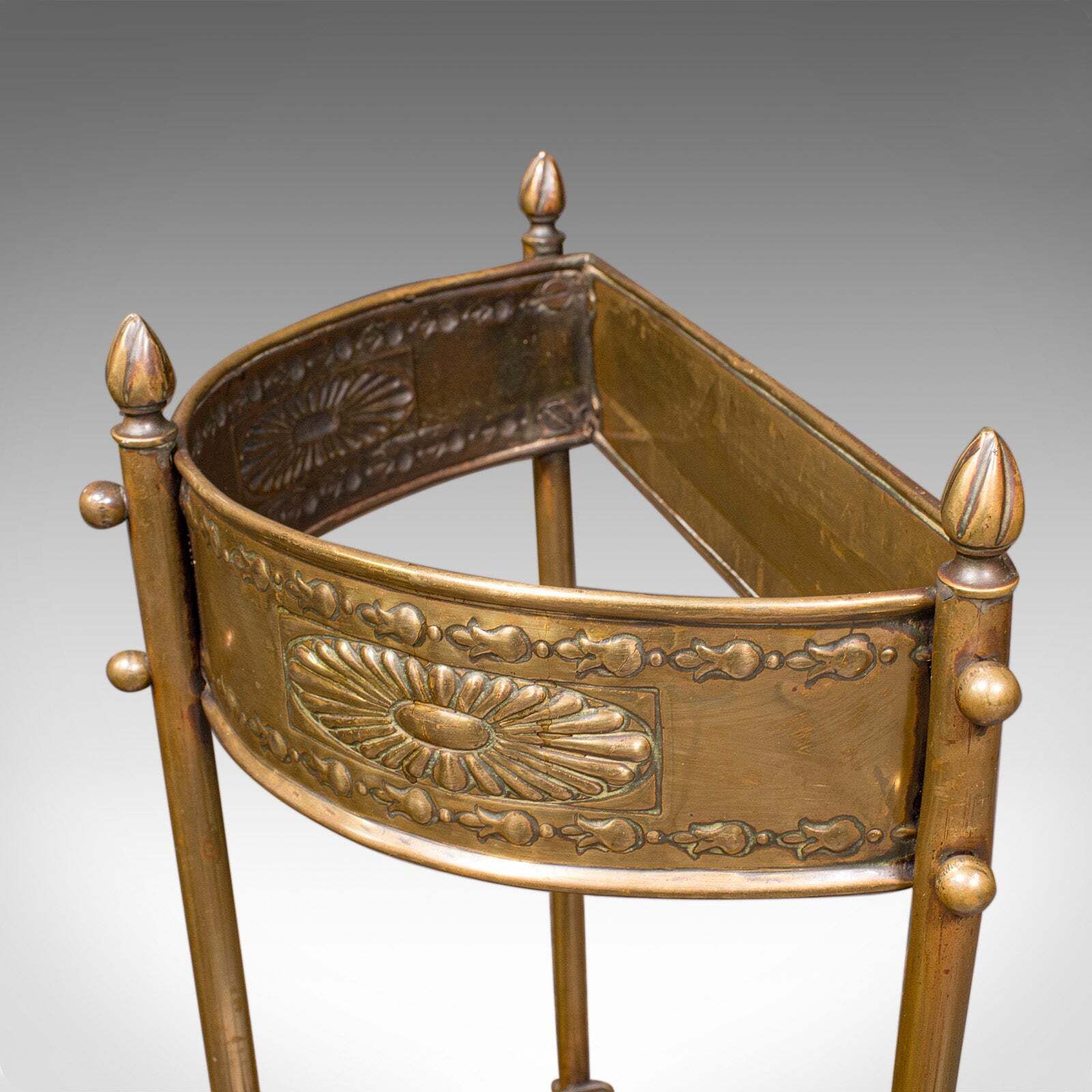 Antique Demi Lune Stick Loop, English Brass, Hall Stand, Art Nouveau, Victorian photo vintage