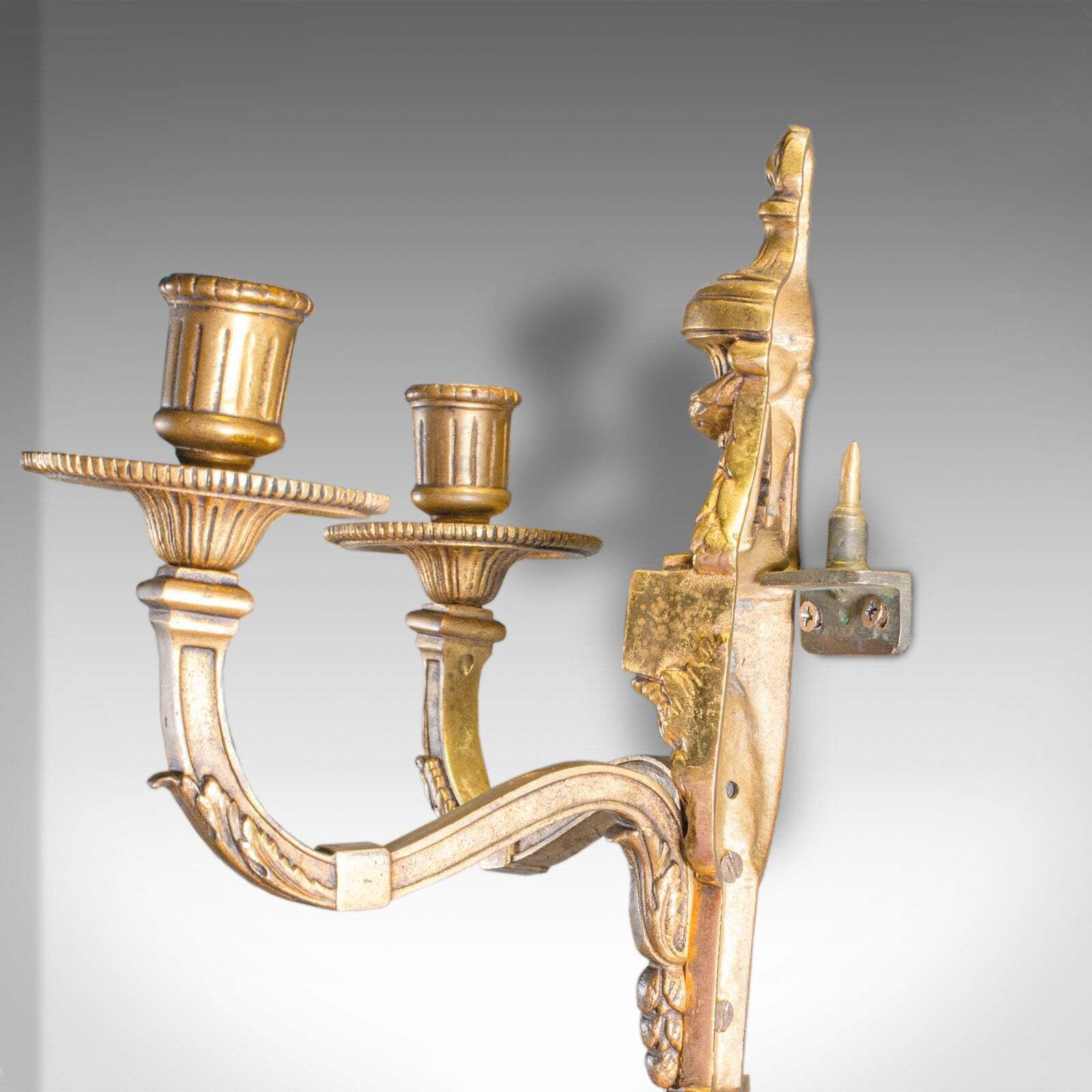 photo for sale Pair Of Antique Candle Sconces, Italian, Grand Tour Brass Wall Lights, Victorian