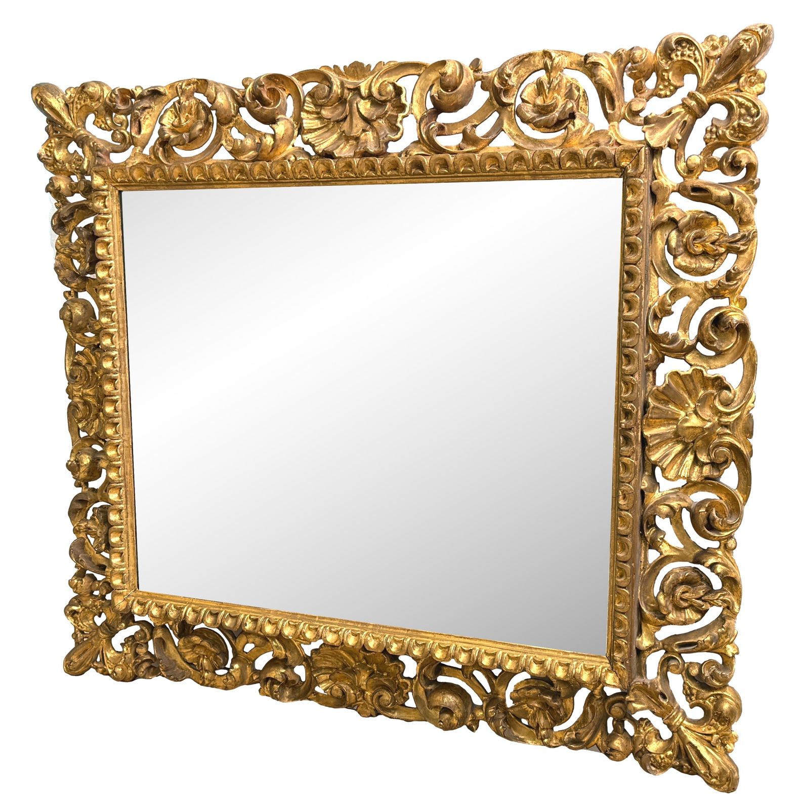 19th Century Rectangular Italian Gilt Wood Wall Mirror (Italy, Circa 1840)