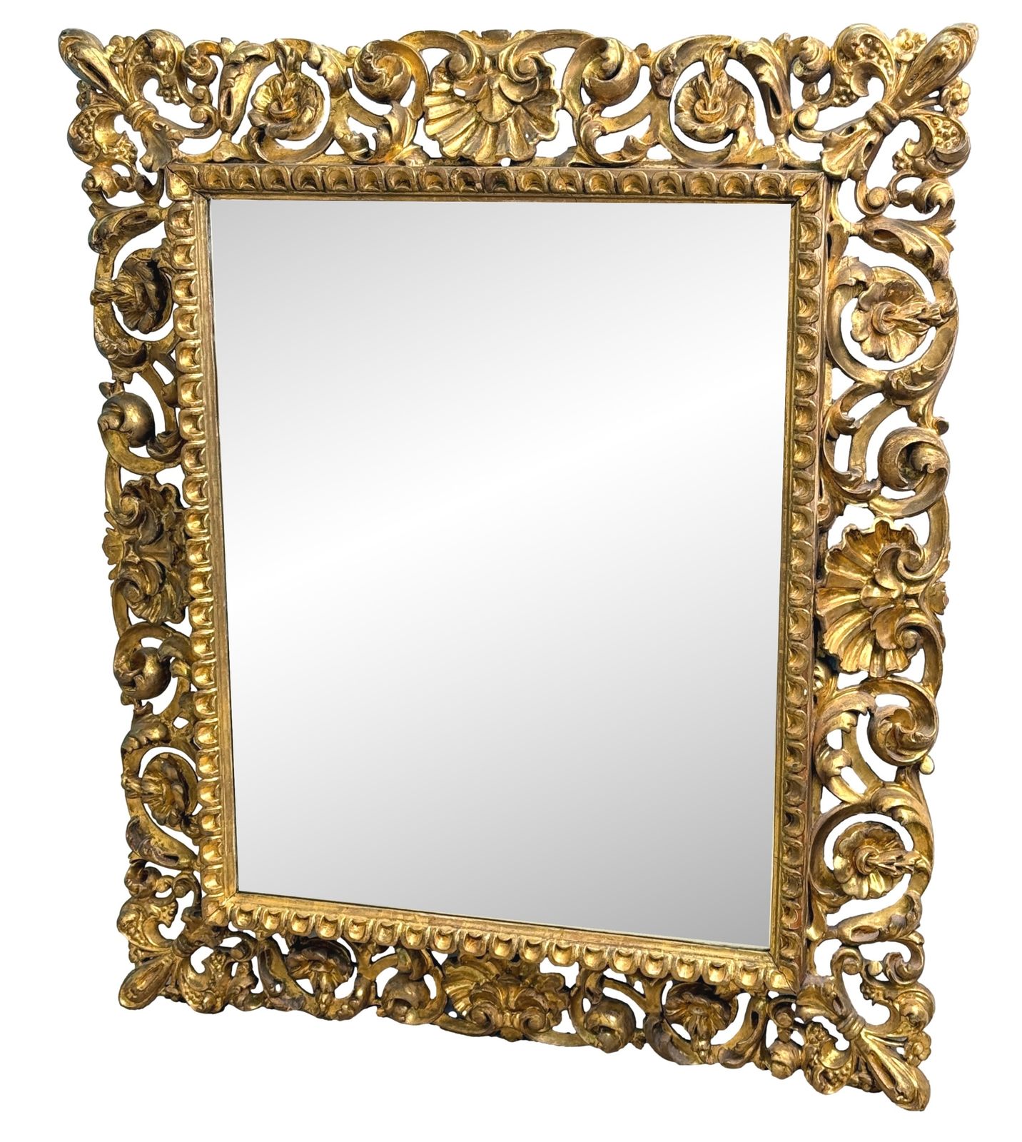 19th Century Rectangular Italian Gilt Wood Wall Mirror (Italy, Circa 1840) photo vintage