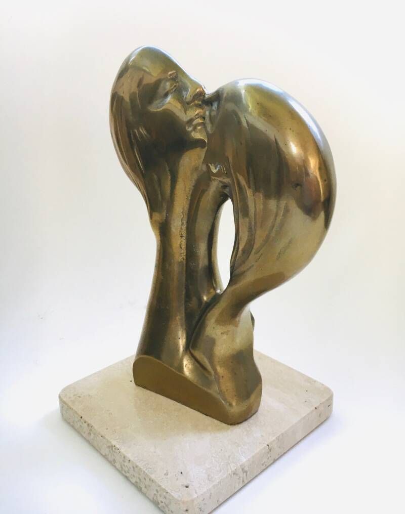 1970's Art Brass Intertwined Male Female Sculpture Statue photo vinterior