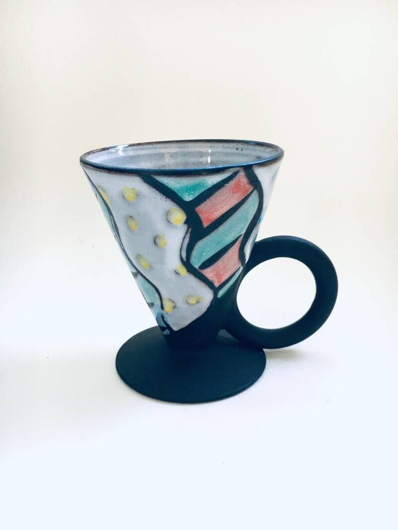 Woonaccessoires Art Ceramics Memphis Stijl Theekopjesset, Gesigneerd La, België, Ca. Jaren 1970 photo