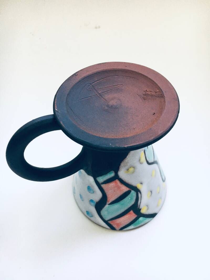 photo vinterior Art Ceramics Memphis Stijl Theekopjesset, Gesigneerd La, België, Ca. Jaren 1970