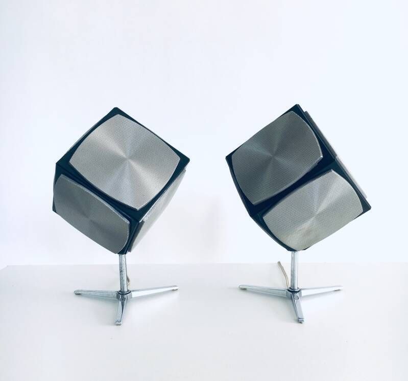 Midcentury Modern Space Age Design Audiorama 700 "Cube" Speaker Set By Grundig, 1960's