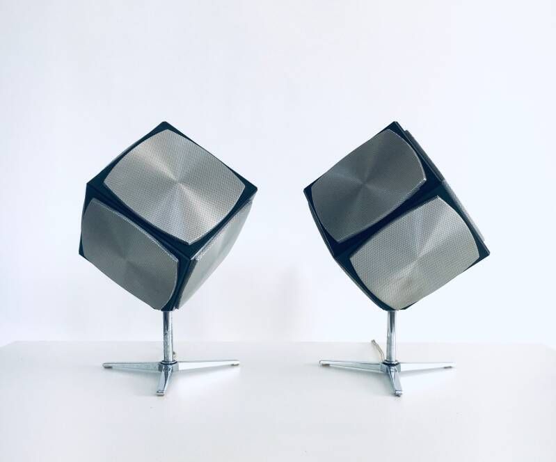 Midcentury Modern Space Age Design Audiorama 700 "Cube" Speaker Set By Grundig, 1960's photo furniture