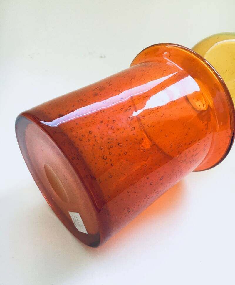 Kunstglazen Vaas In Oranje En Geel, Frankrijk, Ca. Jaren 1960 photo vintage