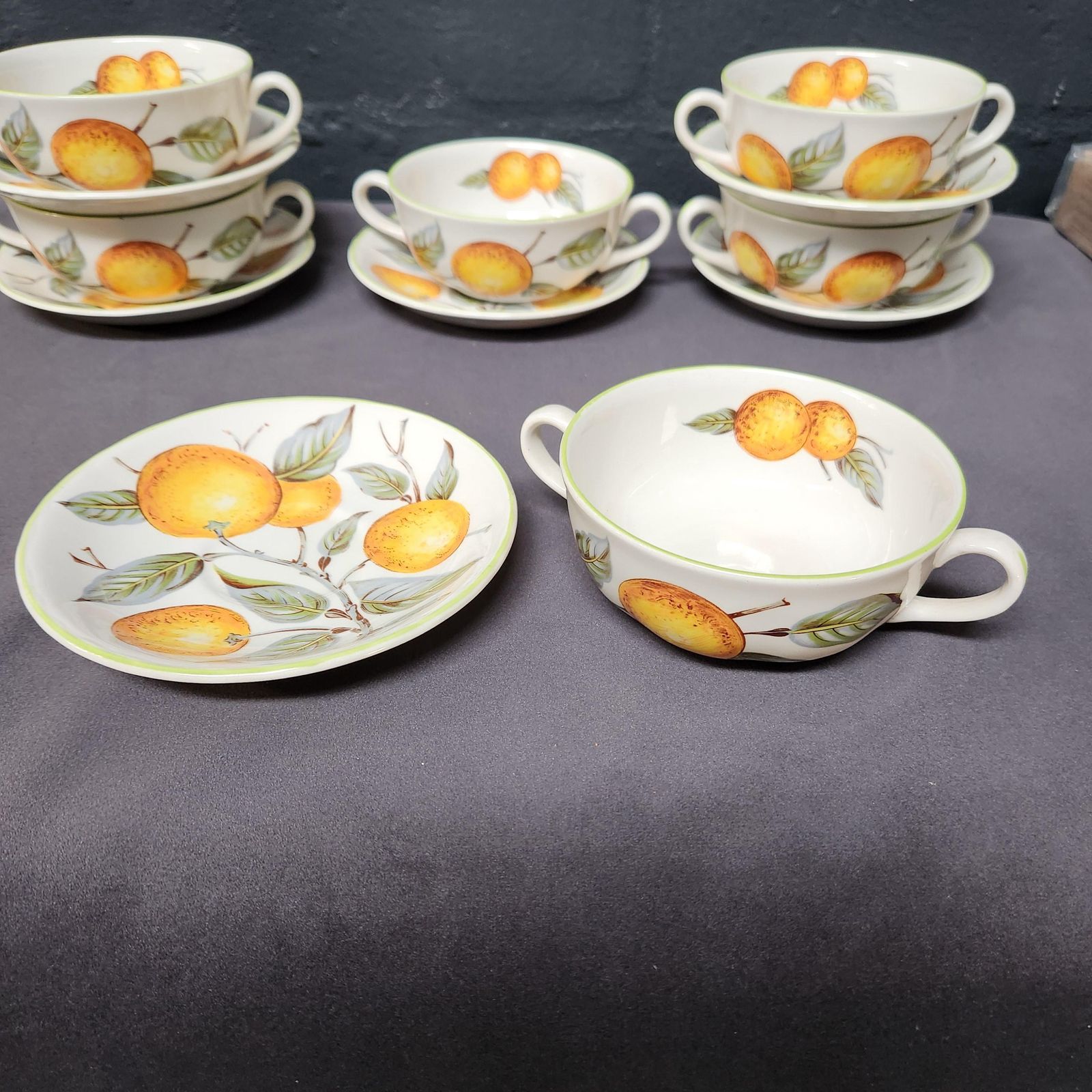 Wood And Sons, Orange Grove Soup Coupes And Saucers photo for sale
