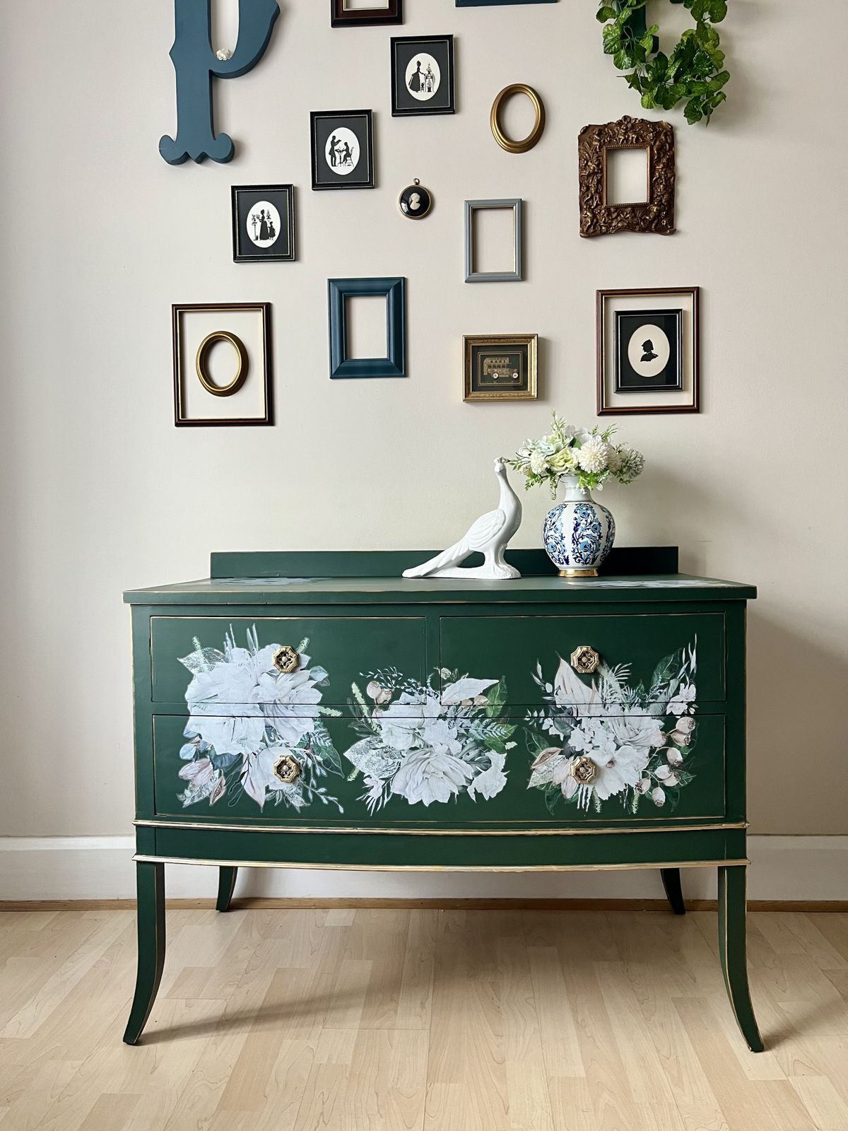 Stunning Green & Floral Chest Of Drawers, Hand Painted photo 399.0