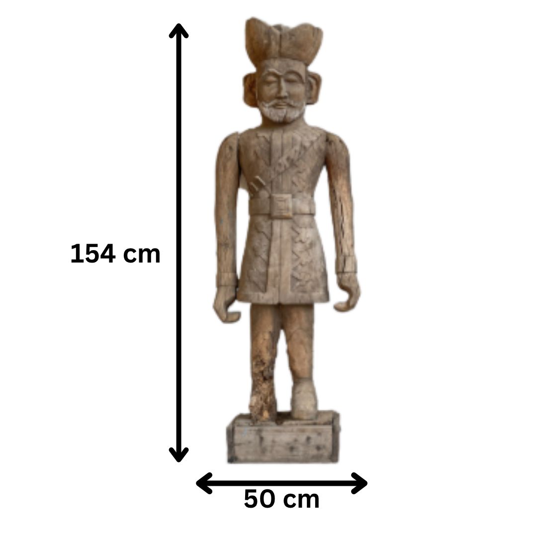 Antique Rajasthani Teakwood Soldier Statues (1910) | Hand Carved Guardian Figures From Rajasthan, India | Original Folk Art Décor photo furniture