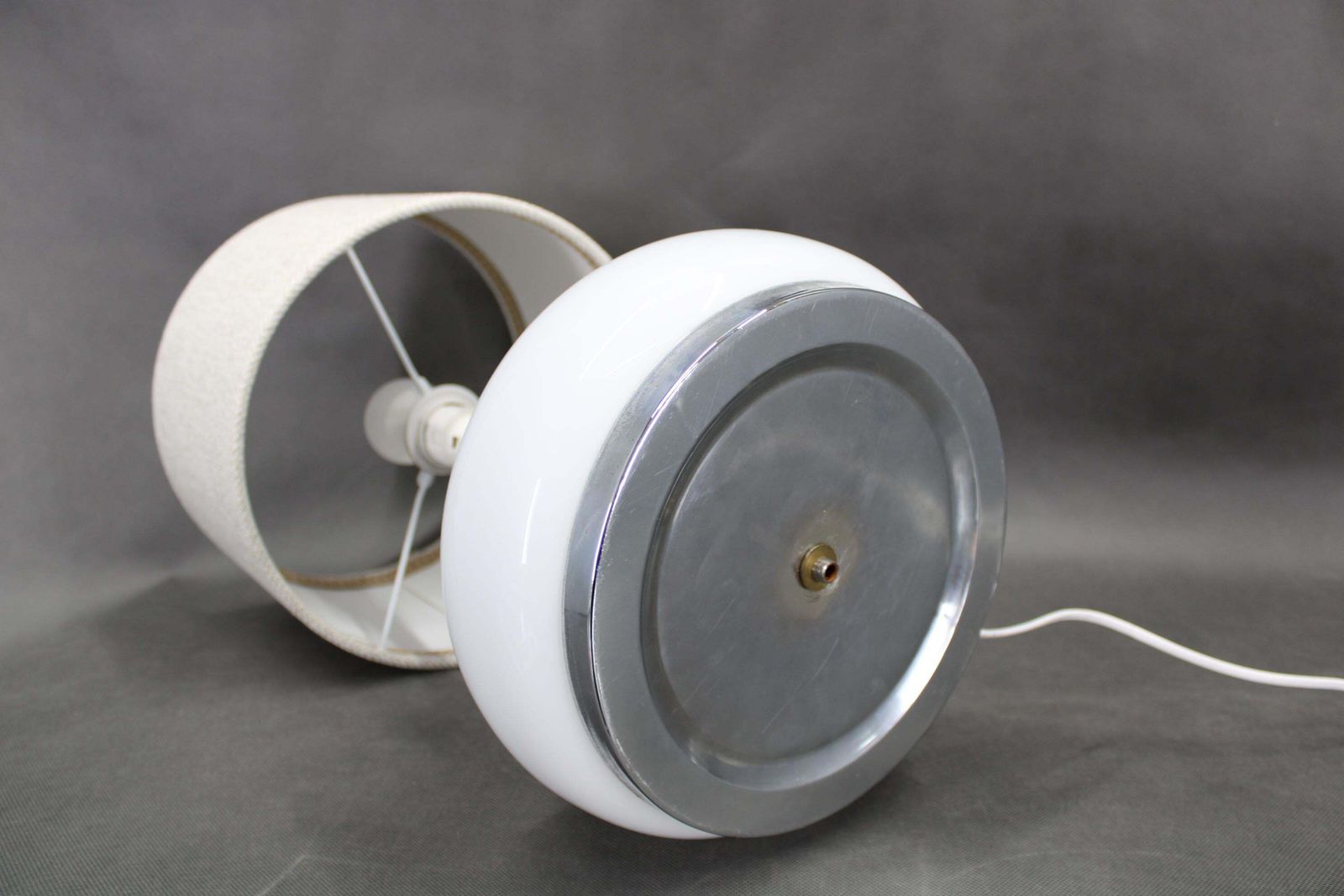 1970s Italian Glass Table Lamp With Boucle Fabric Shade photo vintage