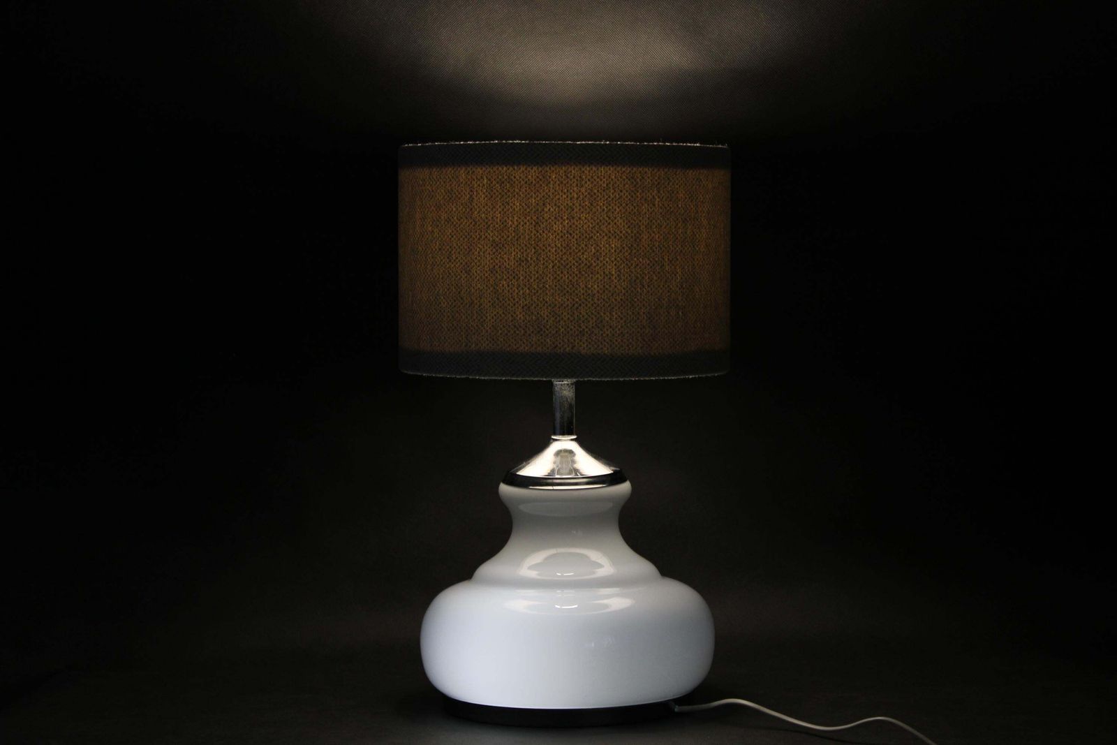 Lighting 1970s Italian Glass Table Lamp With Boucle Fabric Shade photo