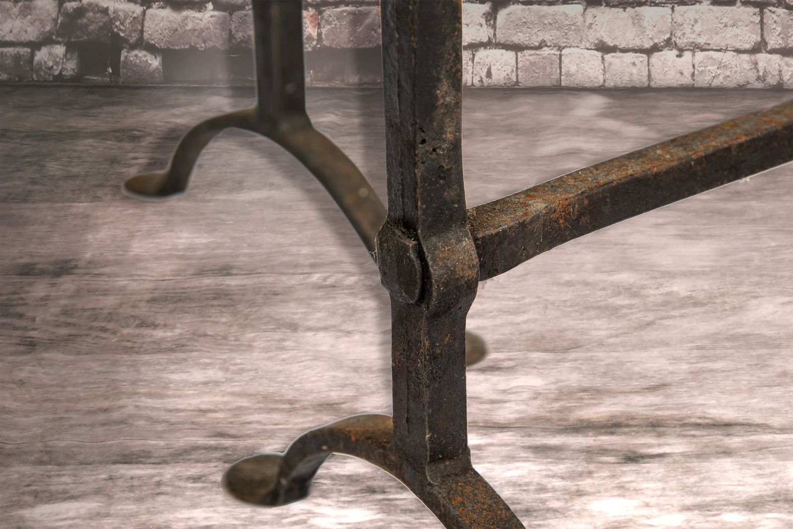 An Elegant Pair Of C. 1900 Wrought Iron Fire Dogs photo furniture
