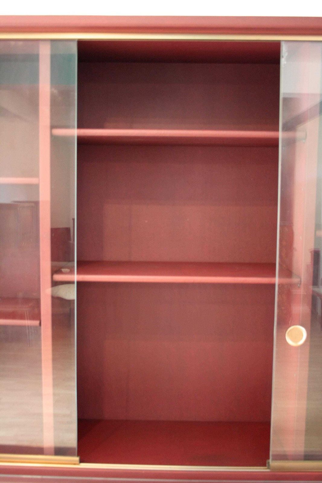 photo furniture Sideboard Or Double Body Bookcase Covered In Burgundy Imitation Leather By Umberto Mascagni, 1950s
