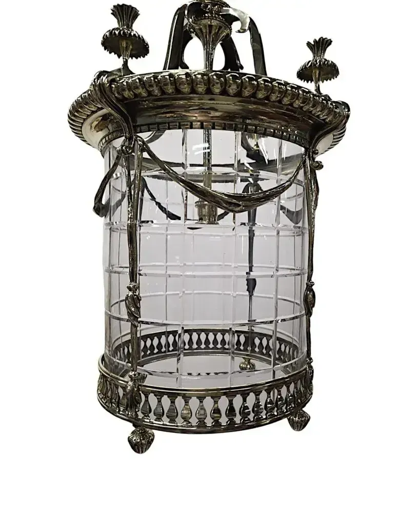 A Very Rare Pair Of Early 20th Century Brass And Glass Lanterns photo for sale
