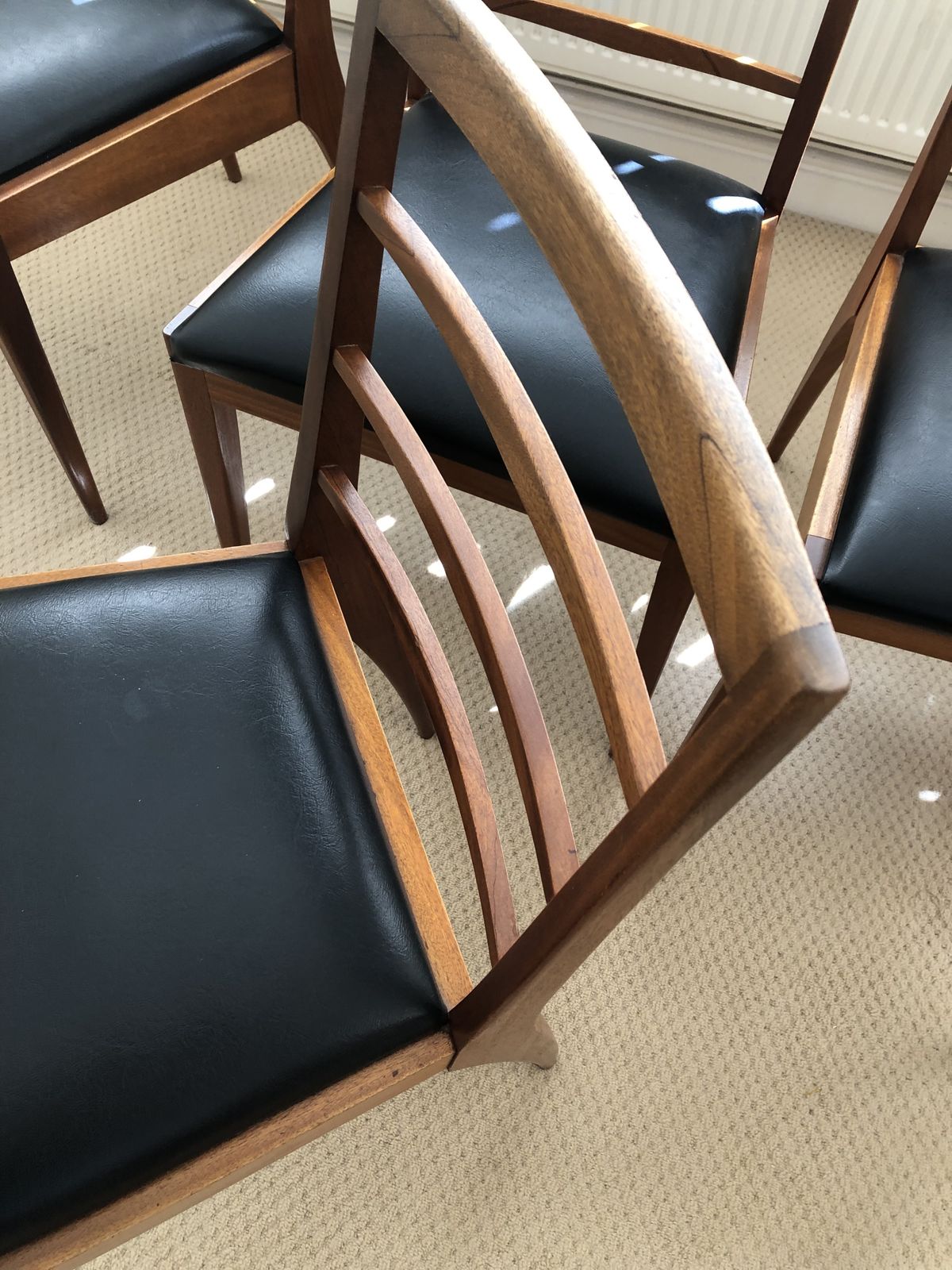 McIntosh Early 1970s Dining Chairs In Teak, With Black Faux Leather Seats.  Set Of 6 Chairs photo Furniture