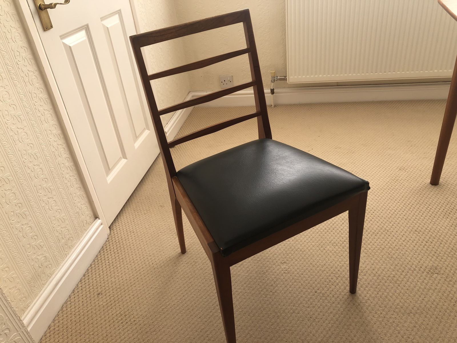 McIntosh Early 1970s Dining Chairs In Teak, With Black Faux Leather Seats.  Set Of 6 Chairs photo buy