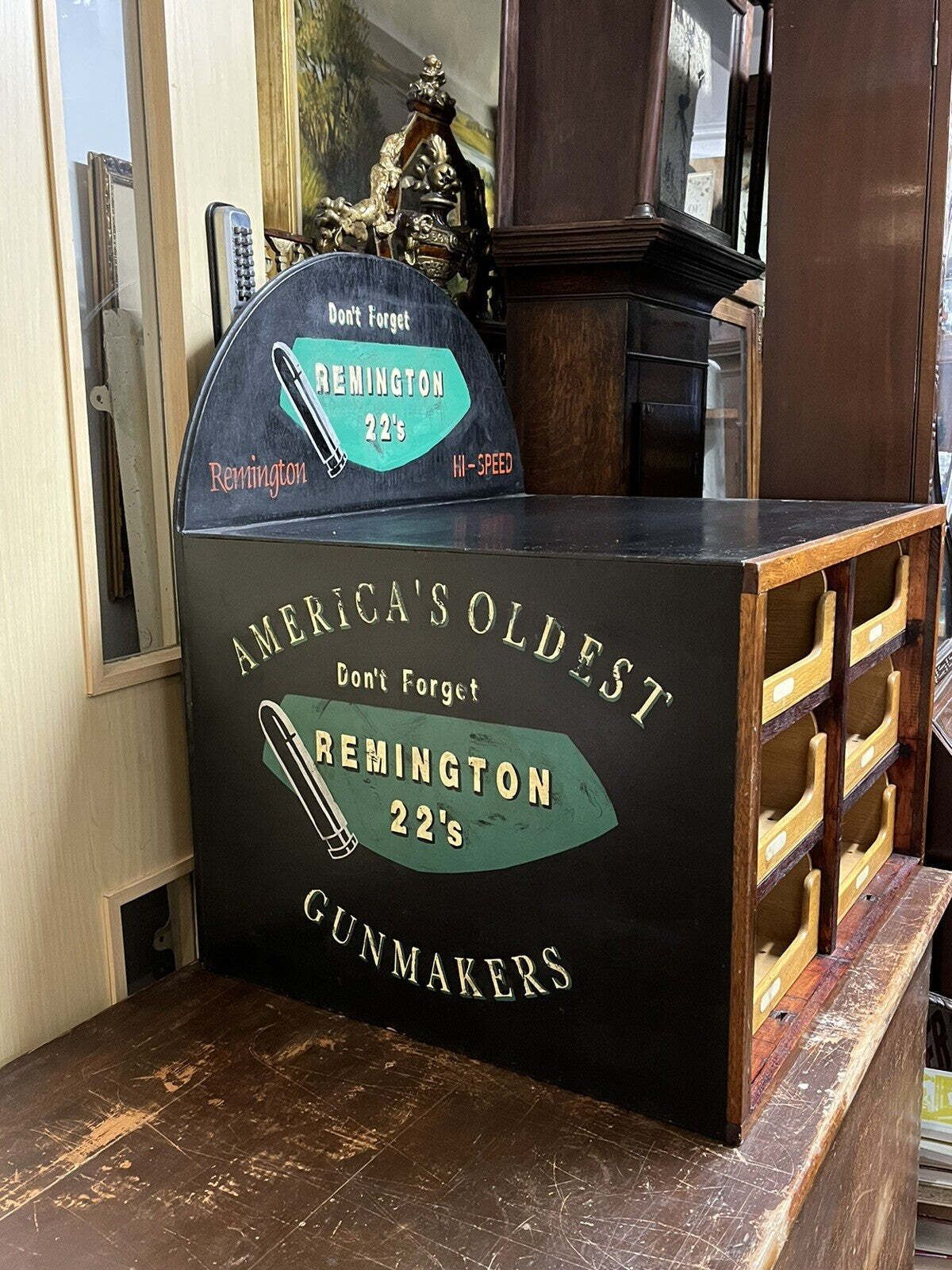 Set Of Shop Drawers. Advertising Cabinet. Remington Shop Counter Cabinet. photo vintage
