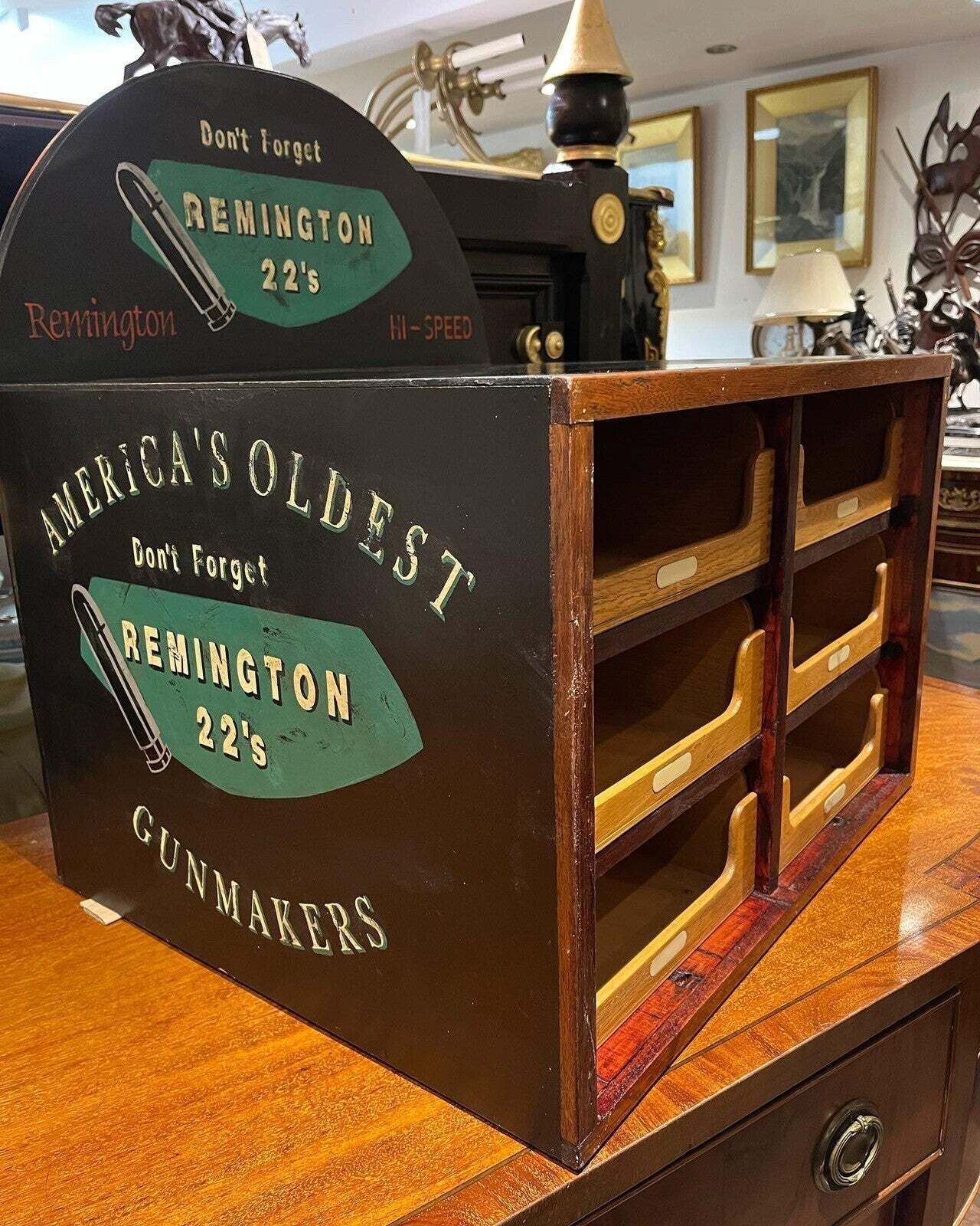 photo vintage Set Of Shop Drawers. Advertising Cabinet. Remington Shop Counter Cabinet.