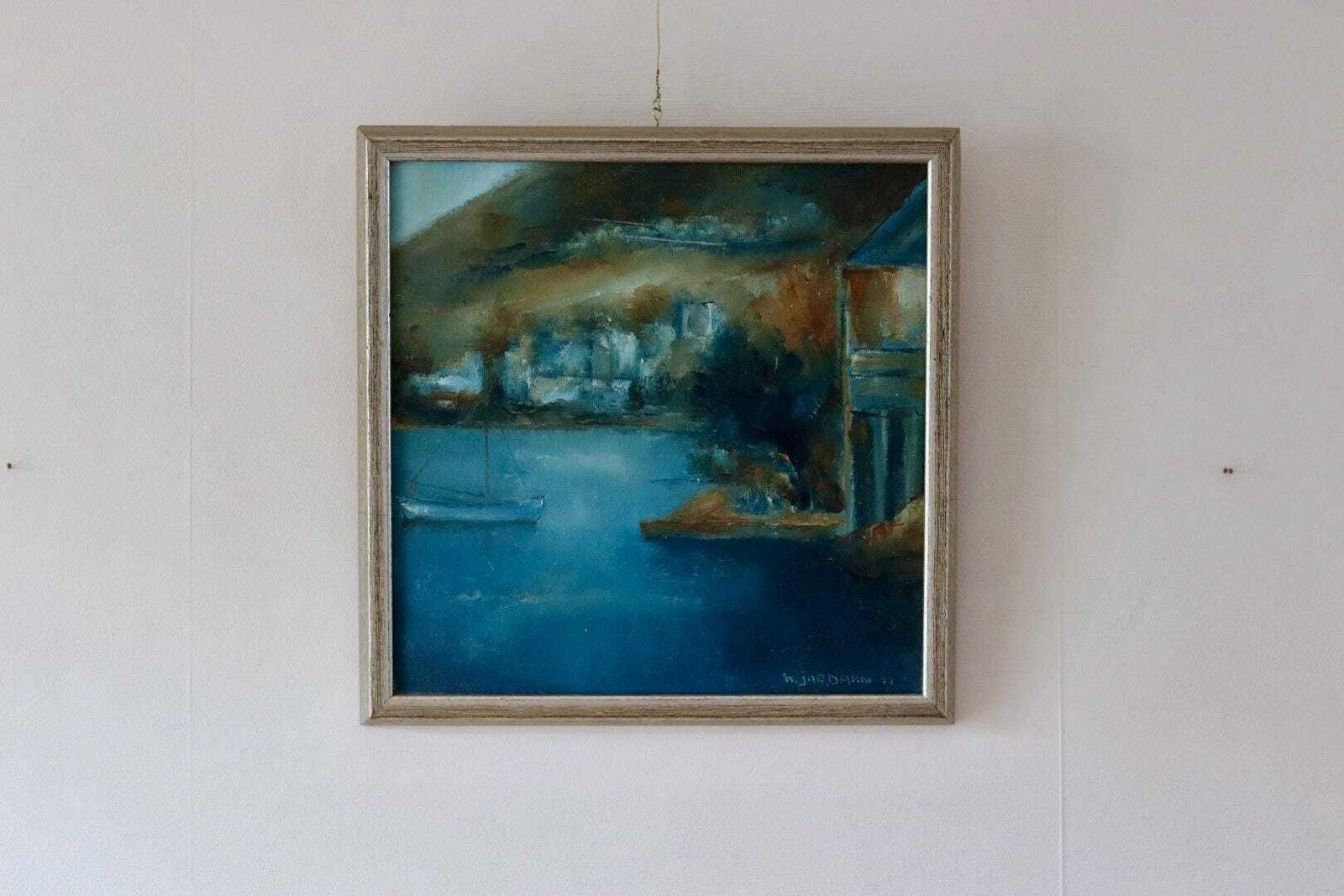 Original Swedish Oil On Canvas – Sea Motif – K. Jördahn (1971) – Vintage & Framed, 37 X 37 Cm / 14.6 X 14.6 In
