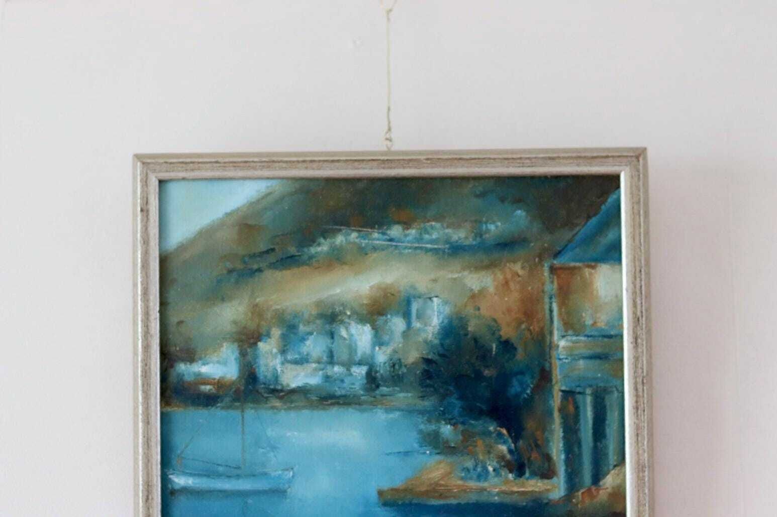 Original Swedish Oil On Canvas – Sea Motif – K. Jördahn (1971) – Vintage & Framed, 37 X 37 Cm / 14.6 X 14.6 In photo vinterior