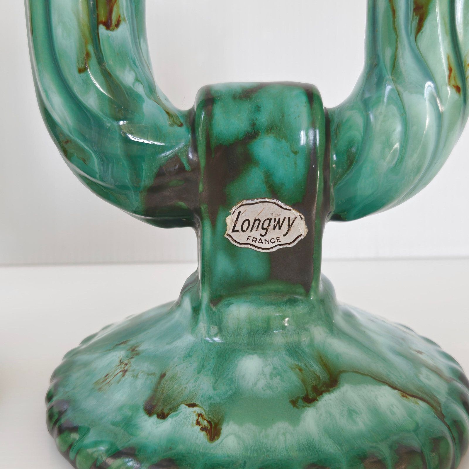 Pair Of Vintage 1960 Ceramic Longwy 60s Candlesticks Chandeliers Chandeliers photo for sale
