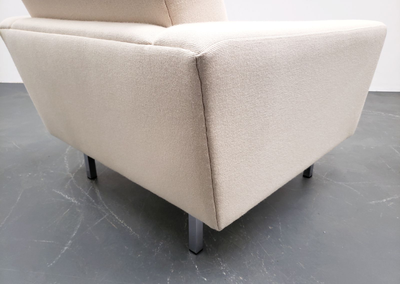 photo furniture German Club Lounge Chairs – Ivory Wool Upholstery, Chrome Legs
