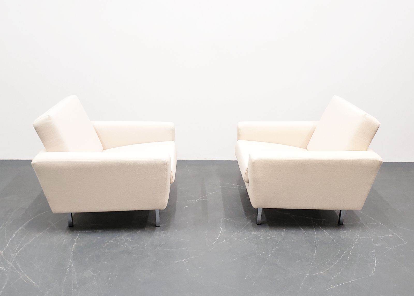 Set Of Two   German Club Lounge Chairs – Ivory Wool Upholstery, Chrome Legs photo furniture