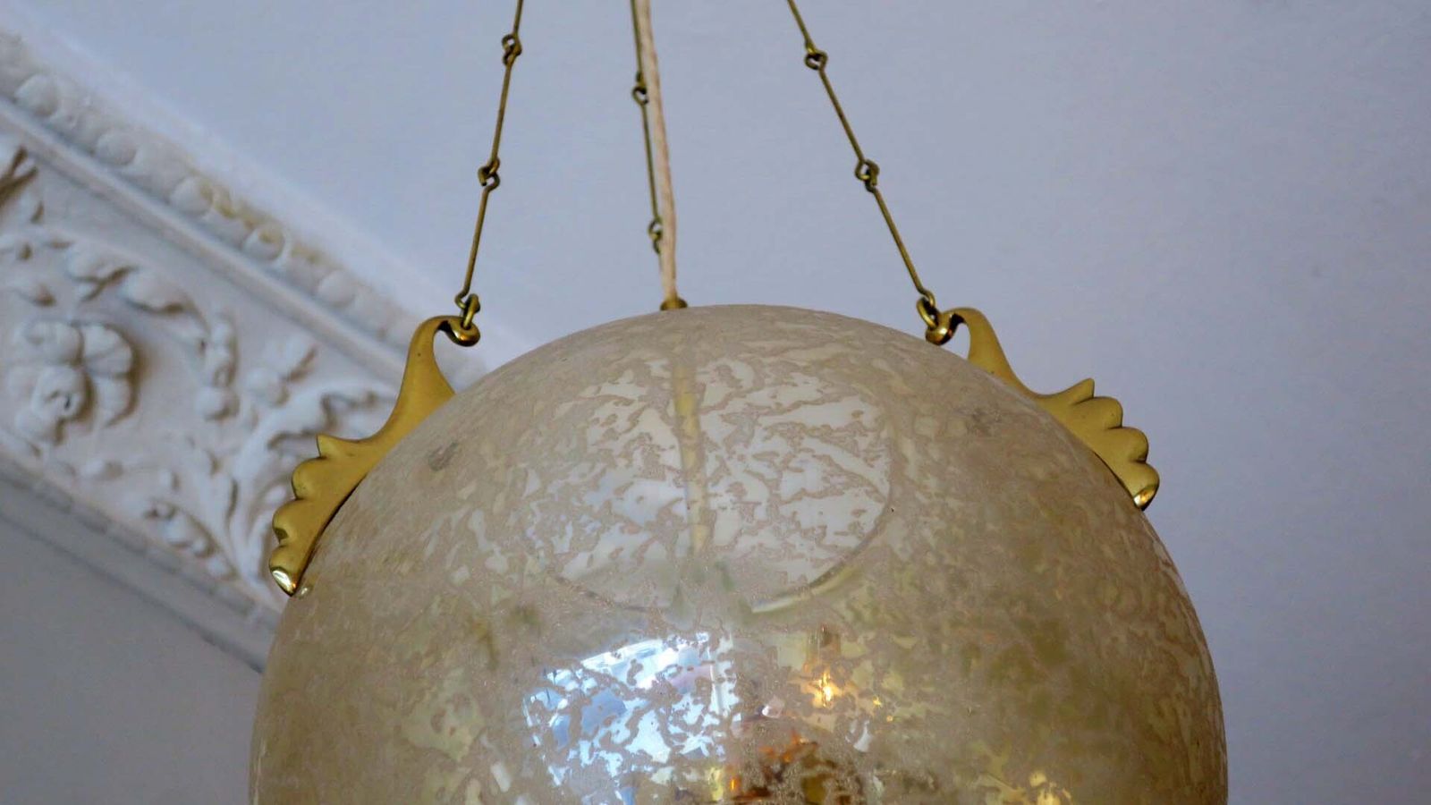 Doria Leuchten Frosted Glass And Brass Pendant Light, 1970s photo 695.0