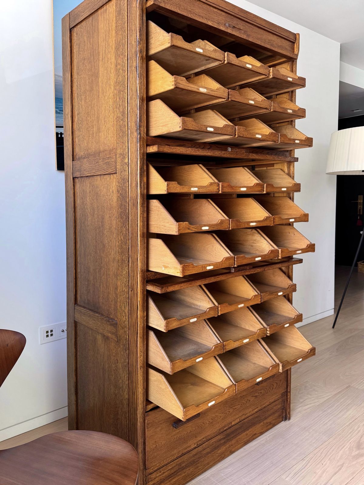 Exceptional Vintage 1930s English Oak Haberdashery Cabinet By Dudley & Co. photo Furniture