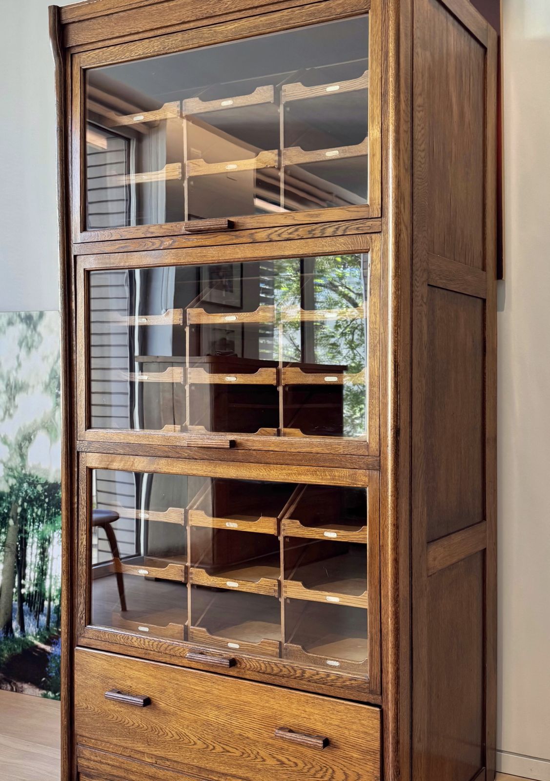 Exceptional Vintage 1930s English Oak Haberdashery Cabinet By Dudley & Co. photo vinterior