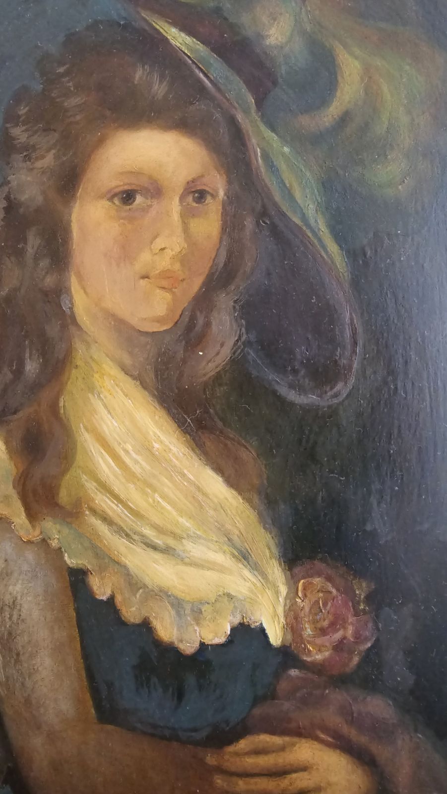 Very Old Oil Painting Of A Beautiful Georgian Young Lady photo vinterior